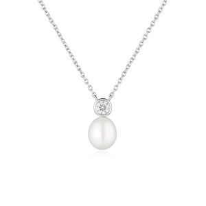 Colier argint cu perla naturala alba si piatra DiAmanti SK23107N_W-G (Argint 925‰ 2,35 g.)